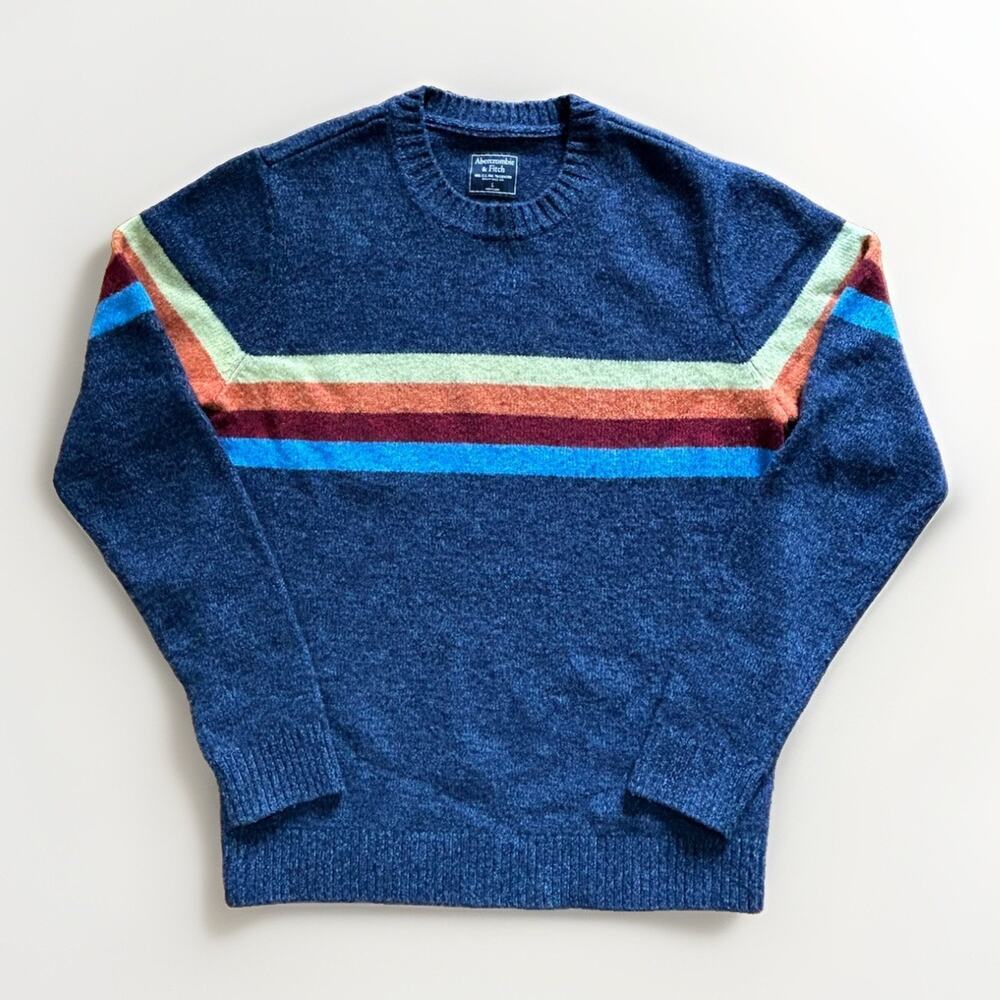 VTG Abercrombie & Fitch Wool Striped Crewneck Sweater Men's Large Retro Ski Y2K